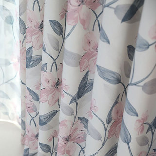 Spring Bloom Pink Floral and Foliage Print Curtains