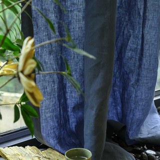 Wabi Sabi Pure Flax Linen Navy Blue Heavy Semi Sheer Curtain 3