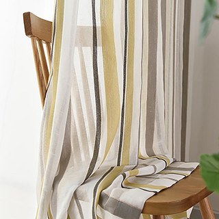 Moondance Yellow Grey Striped Semi Sheer Voile Curtains