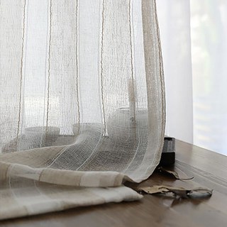Natures Hug Sand and Mist Cream Textured Striped Linen Sheer Curtain 9
