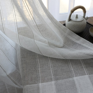 Natures Hug Sand and Mist Cream Textured Striped Linen Sheer Curtain 1