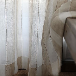 Natures Hug Sand and Mist Cream Textured Striped Linen Sheer Curtain 4