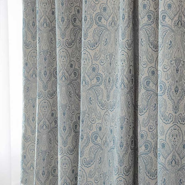 New Classics Luxury Damask Jacquard Grey & Blue Curtain 1
