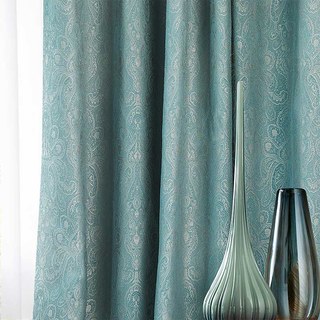 New Classics Luxury Damask Jacquard Turquoise Blue Curtain 1