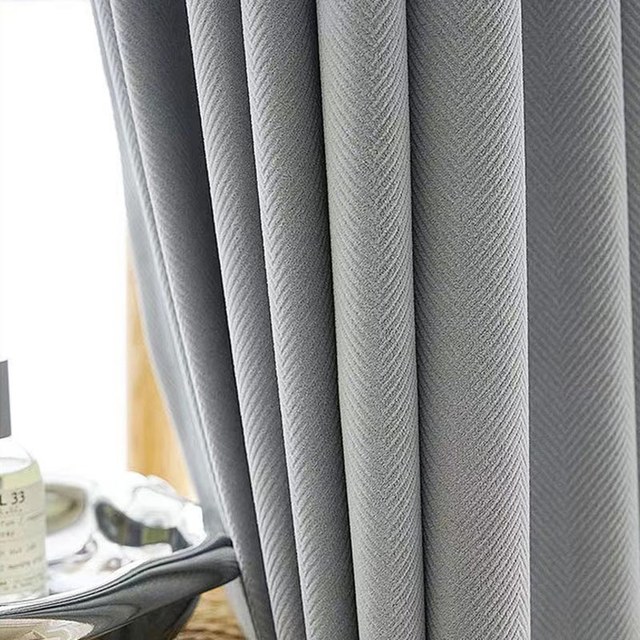 Sunnyvale Herringbone Ash Grey Textured Velvet Blackout Curtains 1