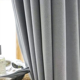 Sunnyvale Herringbone Ash Grey Textured Velvet Blackout Curtains