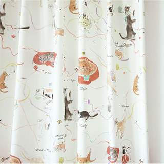 Wonderful Life Hand Drawn Art Cats Print Curtain 2