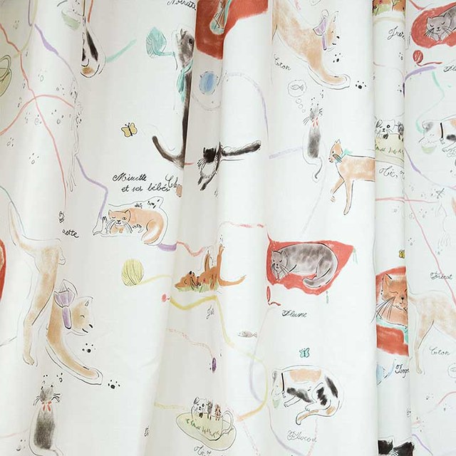 Wonderful Life Hand Drawn Art Cats Print Curtain 1