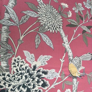 Birds & Blossoms Chinoiserie Coral Red Floral Velvet Curtain 3