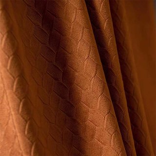 Scandinavian Basketweave Textured Caramel Terracotta Velvet Blackout Curtains 8