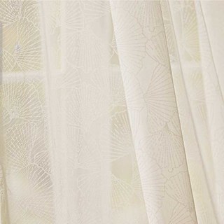 Ginkgo Leaves Jacquard Ivory White Floral Voile Curtain 4