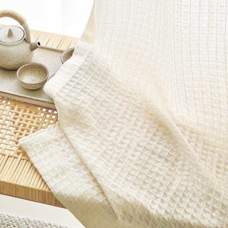 Woven Knit Cotton Blend Waffle Patterned White Heavy Voile Curtain