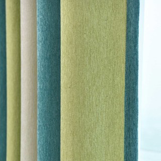 Sunshine Chenille Double Sided Green Blue Bold Striped Curtain