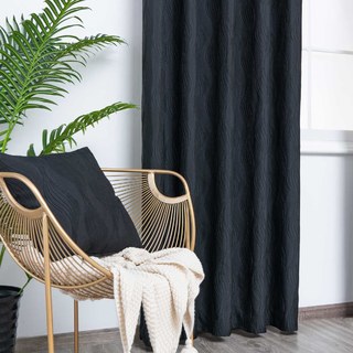 Surf 3D Jacquard Wave Patterned Black Crushed Curtain 2