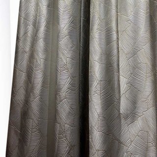 Banana Leaves Luxury 3D Jacquard Silver Grey Curtain with Gold Details 2