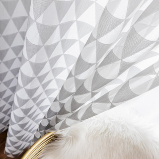 Embroidered Triangles Grey and White Geometric Voile Curtain