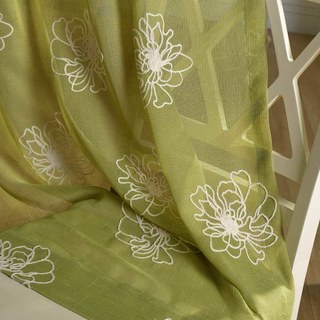 Flowers of the Four Seasons Olive Green Embroidered Sheer Curtain