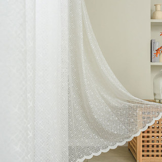 Star Struck White Lace Net Curtain with Scalloped Edge 2