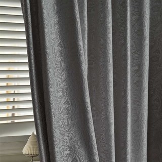 Enchanting Paisley Luxury Jacquard Grey Blackout Curtain