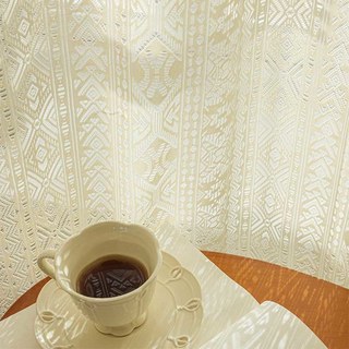 Breeze Geometric Lace Net Ivory Cream Boho Curtains 3