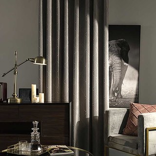 Diamond Lattice Geometric Blackout Velvet Grey Check Curtains