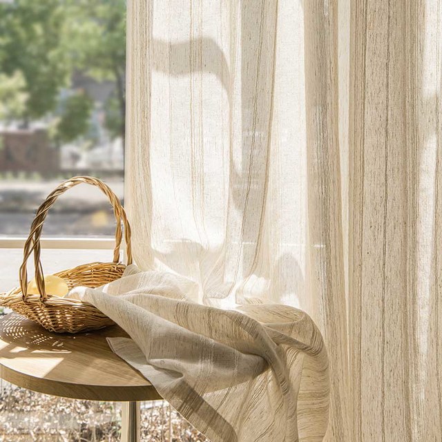 Bliss Striped Oatmeal Linen Style Sheer Curtain
