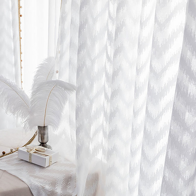 Bohemian Chic Zigzag Ivory White Voile Curtain 1