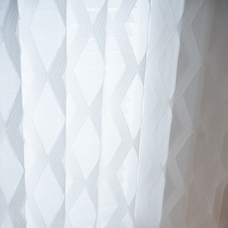 Diamond Lattice Fringe Trim Geometric White Sheer Curtain