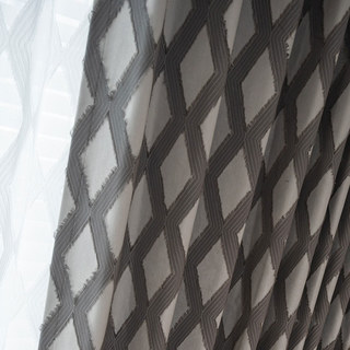 Diamond Lattice Fringe Trim Grey Geometric Blackout Curtain 1