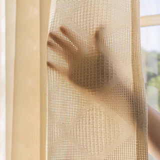 Diamond Screen Oatmeal Geometric Linen Style Sheer Curtain 4
