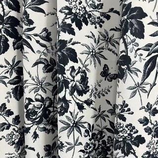 Midsummer Night Black and White Floral Velvet Curtains 4