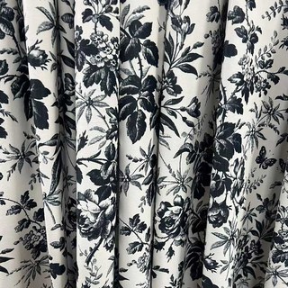 Midsummer Night Black and White Floral Velvet Curtains