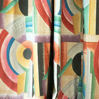 Mid Century Modern Chenille Multi Colour Geometric Curtain