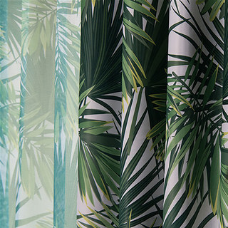 Paradise Palms Tropical Leaves Green Sheer Voile Curtain 3