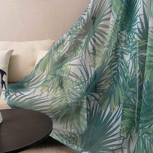 Paradise Palms Tropical Leaves Green Sheer Voile Curtain 1