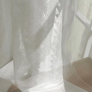Shimmering Diamonds Geometric Ivory White Voile Curtains 2