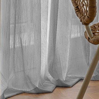 Fleecy Cloud Grey Textured Striped Voile Curtain 2