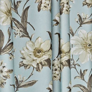Smell The Gardenia Pastel Blue Floral Curtain 1