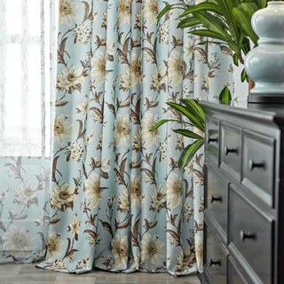 Smell The Gardenia Pastel Blue Floral Curtain 3