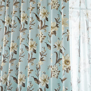 Smell The Gardenia Pastel Blue Floral Curtain 4