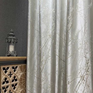 Blossom Branches Cream Light Gold Abstract Floral Curtain 3