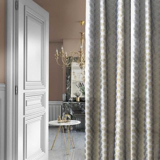 Ethereal Leaf Luxury Jacquard Gold Geometric Dotted Voile Curtains