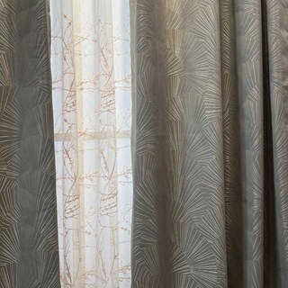 Ginkgo Leaves Luxury Art Deco Geometric Champagne Grey Gold Curtain 5