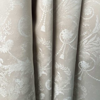 Silver Blossom Jacquard Brocade Cream Damask Floral Curtain