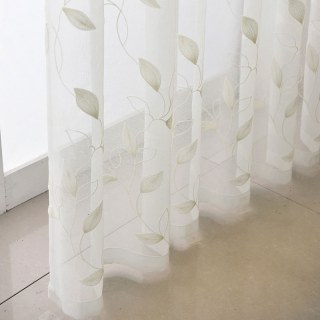 Creeper's Whisper Embroidered Leaf Ivory White Voile Curtain 4