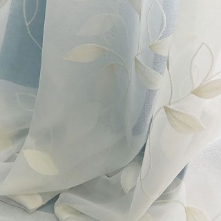 Creeper's Whisper Embroidered Leaf Ivory White Voile Curtain 3