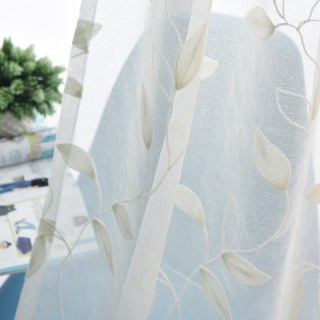 Creeper's Whisper Embroidered Leaf Ivory White Voile Curtain 2