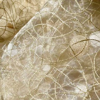Nebula Embroidered Gold and Silver Circles Cream Voile Curtain 5