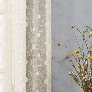 Nebula Embroidered Gold and Silver Circles Cream Voile Curtain 1