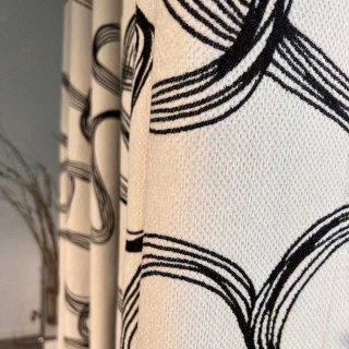 Swirls Black and White Abstract Line Art Chenille Curtain